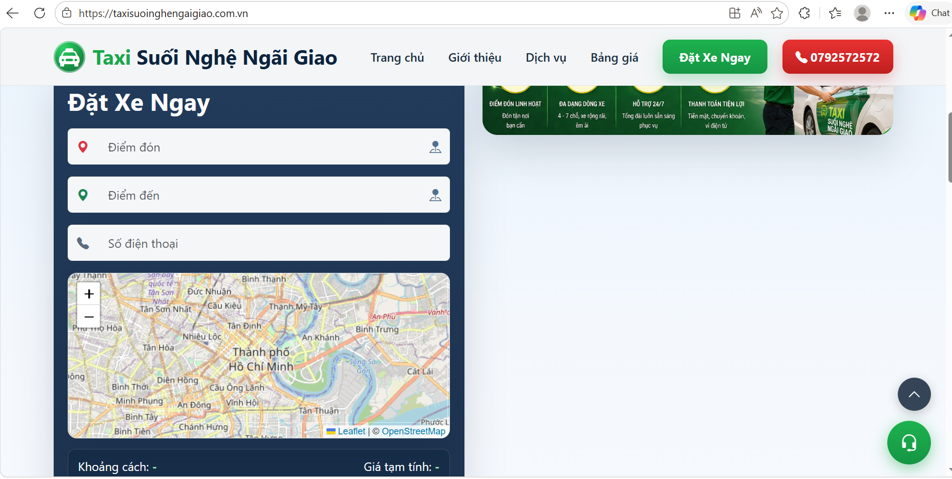 Website đặt xe Taxi