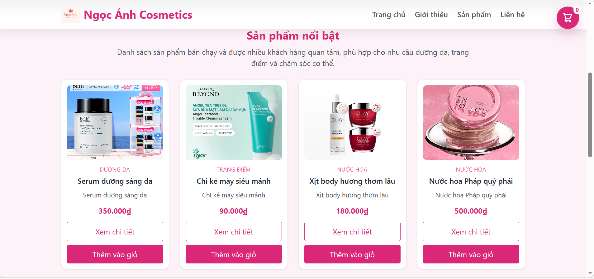 Mãu Website bán mỹ phẩm